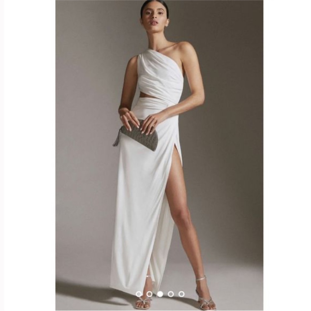 Ronny Kobo White Cutout One Shoulder Slit Maxi Dress Aido Dress Size Small NWOT